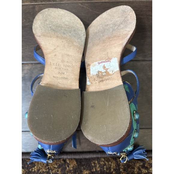 Kate Spade PEACOCK Soto Emerald Napa Leather Sandal Size 7.5 M NIB Gorgeous - Picture 12 of 13